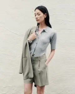 MIESROHE グレー リブ 半袖ニットのサムネイル