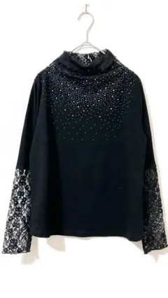 美品　VIANTE ビアンテ カットソー 黒 レース　ビジュー付き　ブラック