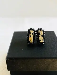 【天然石刺繍／イヤリング】ダルメシアンジャスパー×ブラックスピネル