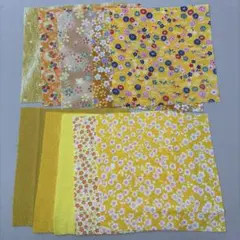 花柄と無地の黄色い布地10枚セット