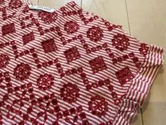 ZARA BASIC 半袖刺繍トップス 赤と白　ストライプ　S