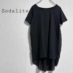 Soadlite【F】テールロング半袖チュニック ブラック系 コットン 無地