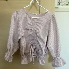 ハニーズ ギンガムチェック 五分袖ブラウス S