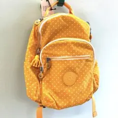 未使用品　タグ付き　キプリング　黄色　ドット　リュック