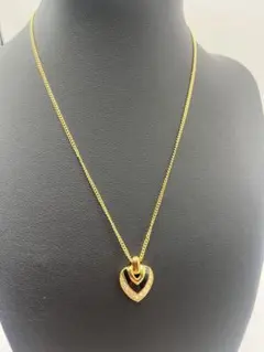 Diorゴールドカラー　オニキス&ラインストーン　ペンダント　ネックレス　美品