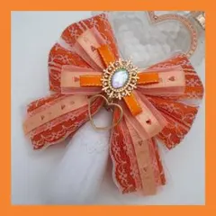 キンブレリボン ペンライトリボン ハート柄リボン♡ オレンジ ★ハンドメイド