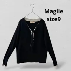 Maglieマーリエ　リボンタイ付Vネック長袖ニット　毛混　ブラックのサムネイル