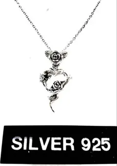 ローズ ハート ブラックジルコニア シルバー925 ネックレス(チェーン付)