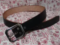 45ミリ幅6ミリ厚多脂革ブラック茶芯ベルトG40バックル純銀メッキ燻し磨き仕上げ
