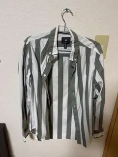 H&M グリーンホワイトストライプ長袖シャツ