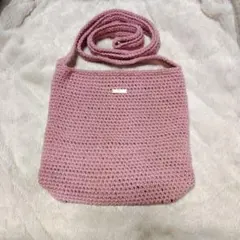 ピンク 編み物 ショルダーバッグ