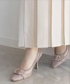 RANDA チュールコンビビジューバックルパンプス　22.0