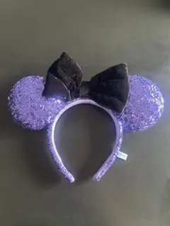 紫色ラメカチューシャ 黒リボン付き