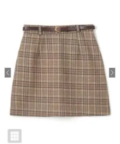 ベルト付きチェック台形スカート[at1335] ブラウン