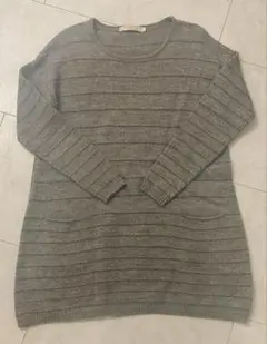 Crocodile グレー ストライプ ニット Mポケットつき