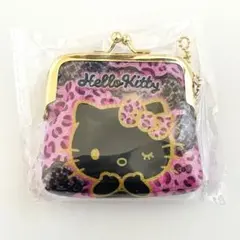 ハローキティ　PVC がま口ポーチ　小銭入れ　ヒョウ柄　ピンク　黒ギャル