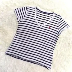 ポロラルフローレン Tシャツ(M相当)ボーダー柄 フレンチ袖 レッドポニー