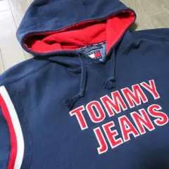 【90s】TOMMY JEANS パーカー　XL（グレー/赤　古着）　古着