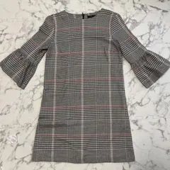 ZARA WOMAN チェック柄フレアスリーブワンピース