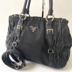 高級＊プラダ PRADA ハンドバッグ ギャザー ショルダーバッグ 2way 黒