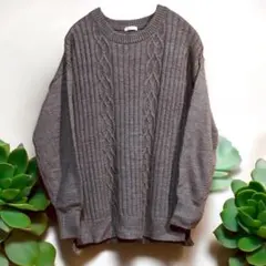 ブラウン ケーブル編み ニットセーター 長袖　LL SIZE美品