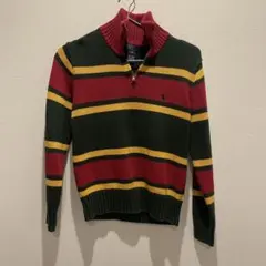 ポロ M ニット　ハーフジップセーター　ストライプ