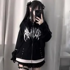 Amilige アミリージュ 地雷系 ジップパーカー 猫耳 黒　オーバーサイズ