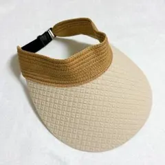 サンバイザー ベージュ サンハット つば広 麦わら帽子 日よけ 紫外線対策