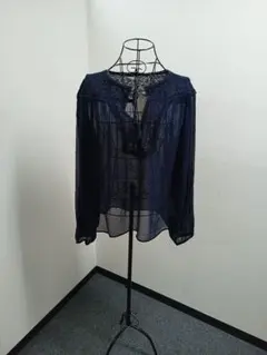 042ZARA BASIC ネイビー 長袖ブラウス