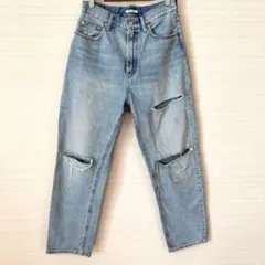 スライジーンズ ストレートデニムパンツ M ダメージ加工 コットン100%