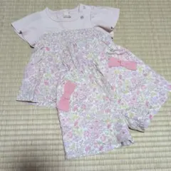 petit main 半袖ピンク花柄 セットアップ　80