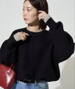 値下げ【新品・未使用】FREAK'S STORE 配色ニット/ブラック×グレー