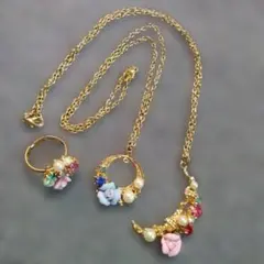 ネックレス2本&指輪　花　キラキラ