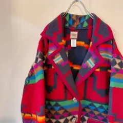 ネイティブ柄 ウールジャケット マルチカラー　レッド