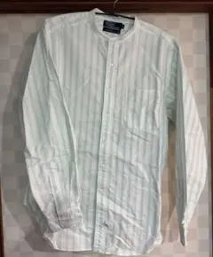 希少 USA製 ポロラルフローレン バンドカラーシャツ ストライプ 緑 XL