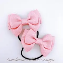 ハンドメイド　キッズリボンヘアゴム2個セット　無地　ピンク
