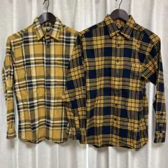 【一部新品】ユニクロ　ネルシャツ　イエロー　ネイビー　S