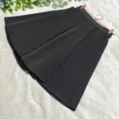 フレア　ストライプ　スカート　レーヨン混　サイズM ブラック　ウエストゴムあり