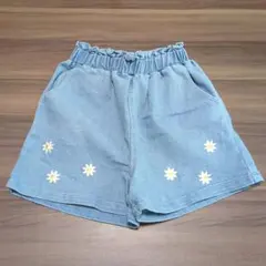 花刺繍デニム風ハーフパンツ