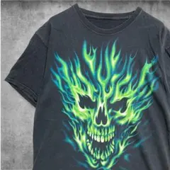 CAQA プリント Tシャツ ファイヤー フレイム フェイス スカルパイル 古着