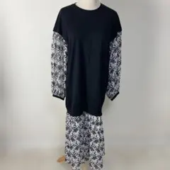 SMILE ORCHID スウェット＆花柄シフォンドッキングワンピース 異素材