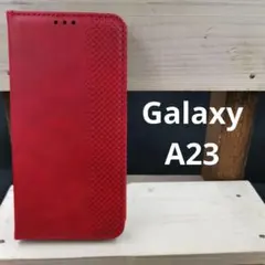 GalaxyA23　5G手帳型高級レザーメッシュ赤スマホケーススタンド式