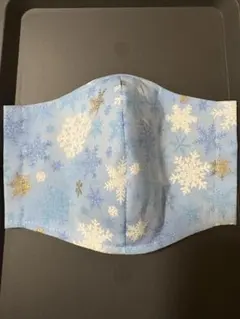 布マスク＊雪の結晶柄＊サックス