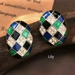 ✨ 幾何学 格子 ピアス ヴィンテージ ウェスタン ラインストーン