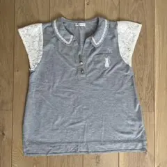 axes femme 猫刺繍 レース 半袖 ポロシャツ グレー Mのサムネイル
