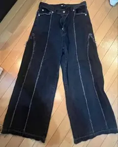 【HARE】 ハレ カットオフデザインワイドデニムパンツ ボトムス ブラック S