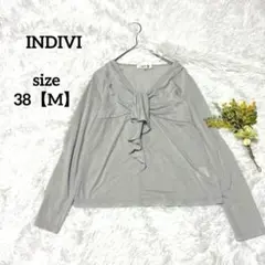 インディヴィ Vネックカットソー ブラウス フリル すけ感 日本製 グレー M