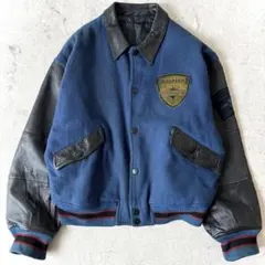 80s pazzo 豚革 ウール 襟付き アワードジャケット スタジャン 青黒