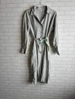 ユニクロベルテッドロングシャツワンピース グリーン Mサイズ