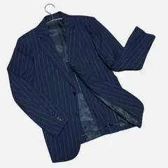 【未使用】GU メンズ ネイビー ストライプ テーラードジャケット S